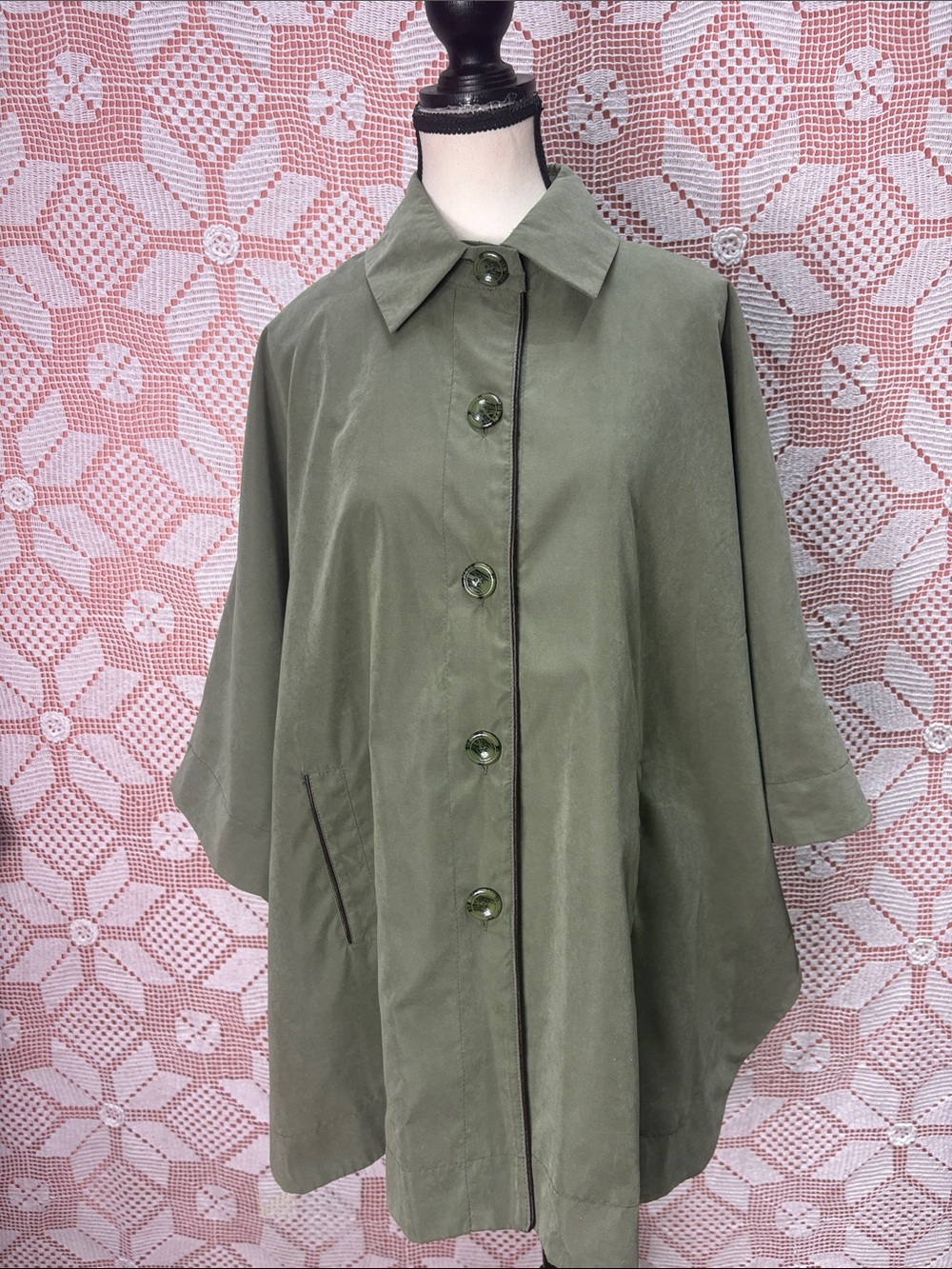 Northern Reflections Sage Green Button Front Cape Poncho